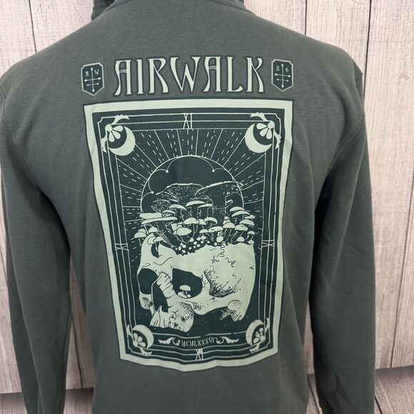 Airwalk Men's Small Green Skull Mushroom Full Zip Hooded Sweatshirt Hoodie - Picture 4 of 7